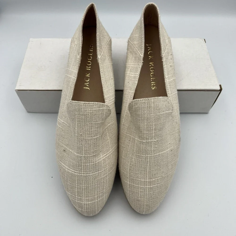 Jack Rogers Audrey Slip On LineneEspadrille Flats Ivory,‎ Women's Size 9.5